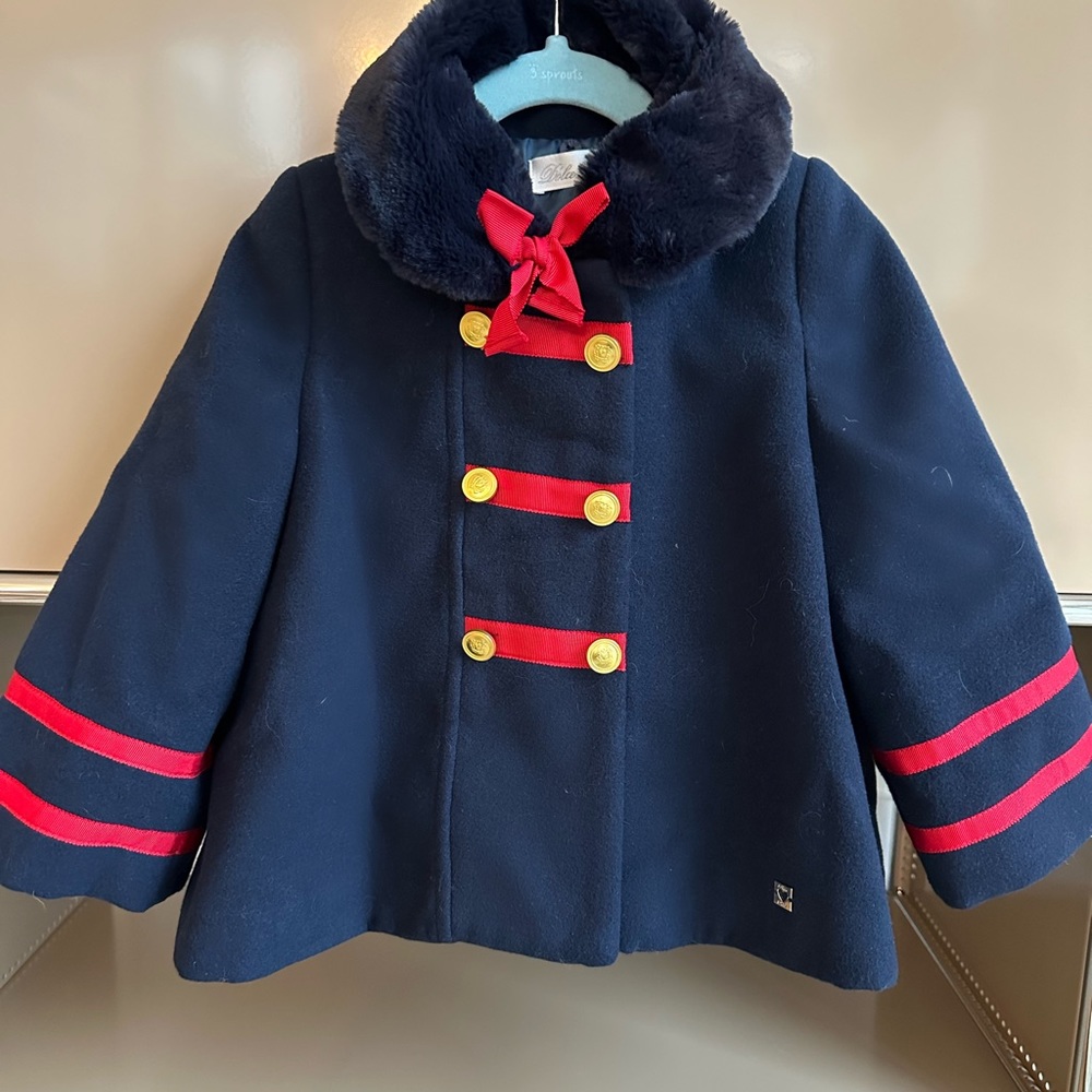 Dolce Petit navy coat with detachable collar